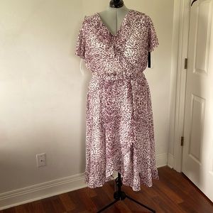 LANE BRYANT NWT Size 26 Purple/Pink Maxi Tiered Faux Wrap Dress, Flutter Sleeves